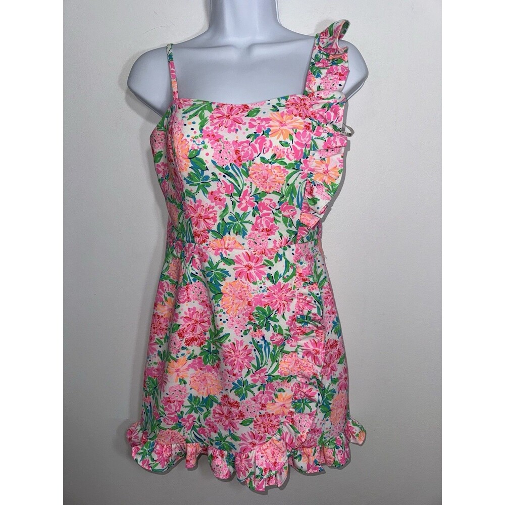 Lilly Pulitzer Maetha Romper Faux Skirt That’s What I Herd Floral Women 00 EUC